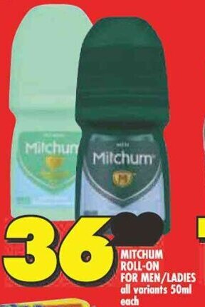 Shoprite MITCHUM ROLL-ON FOR MEN/LADIES all variants 50ml each offer