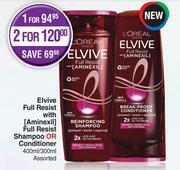 Dis-Chem L'oreal elvive full resist with aminexil full resist shampoo or conditioner assorted-400ml/300ml offer