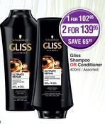 Dis-Chem Schwarzkopf gliss shampoo or conditioner assorted-for 1 x 400ml offer