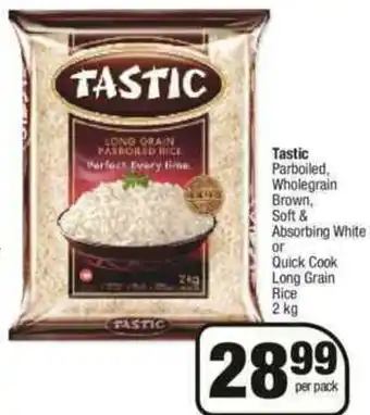 Spar Tastic Parboiled, Wholegrain Brown, Soft & Absorbing White or Quick Cook Long Grain Rice 1kg offer
