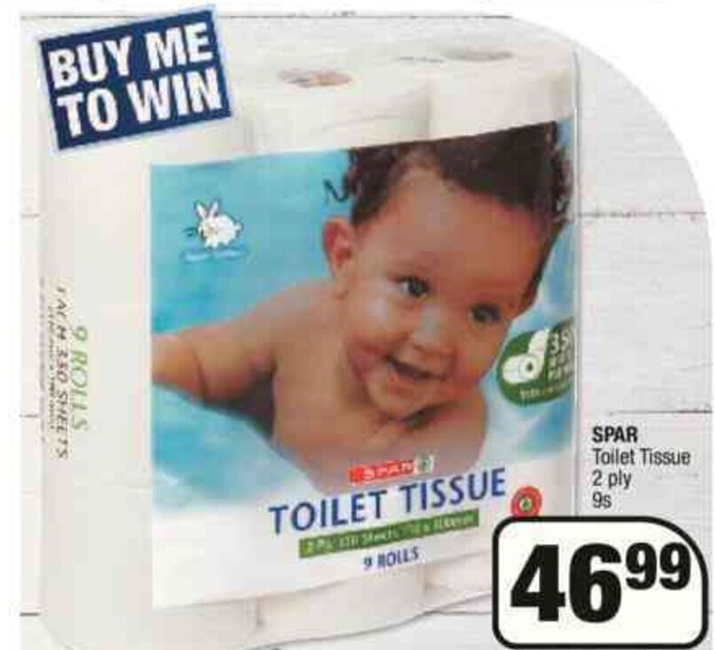 Spar Toilet Tissue 2 Ply 9s offer at Spar