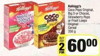 Spar Kellogg's Coco Pops Original, Big 5 or Chocos, Strawberry Pops or Froot Loops Original Cereals 350g offer