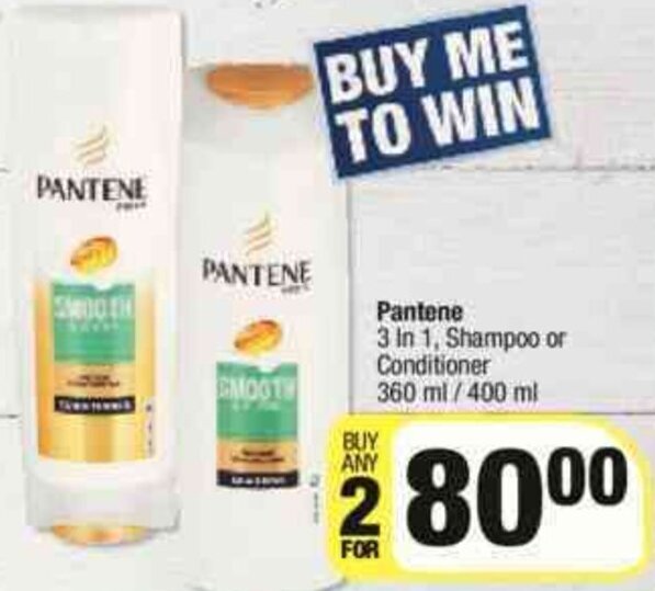 Pantene 3 In 1, Shampoo or Conditioner 360ml/400ml offer at Spar