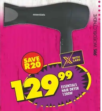 Shoprite ESSENTIALS HAIR DRYER 1200W offer