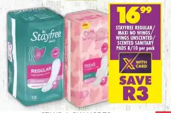 STAYFREE REGULAR/ MAXI NO WINGS/ WINGS UNSCENTED/ SCENTED SANITARY PADS 8/10 per pack
