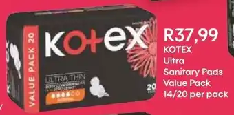 Shoprite KOTEX Ultra Sanitary Pads Value Pack 14/20 per pack offer