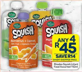 Pick n Pay Rhodes Squish Infant Food Assorted 110ml offer