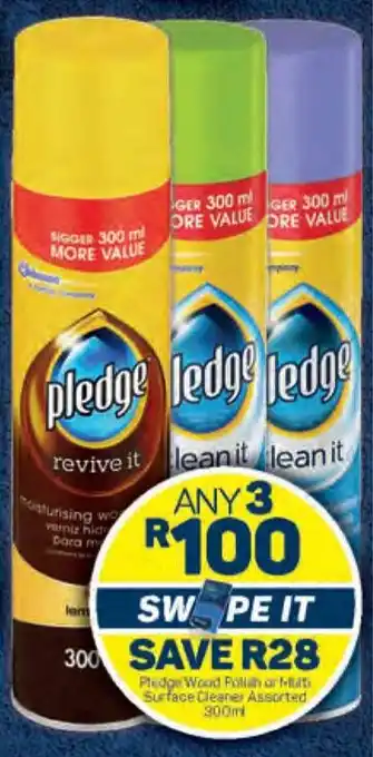 Pick n Pay Pledge Wood Polish or Multi Surface Cleaner Assorted 300ml offer