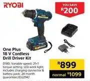 Builders Warehouse Ryobi one plus 18v cordless drill driver kit offer