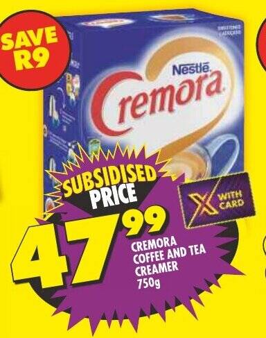 CREMORA COFFEE AND TEA CREAMER 750g offer at Shoprite