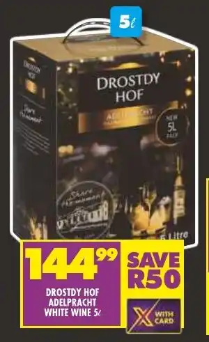 Shoprite DROSTDY HOF ADELPRACHT WHITE WINE 5L offer