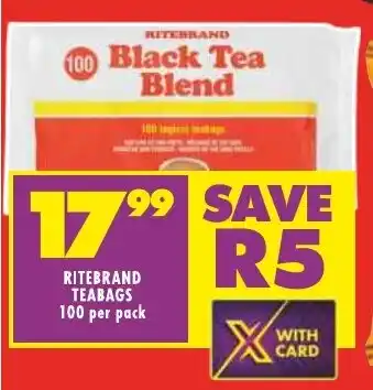 Shoprite RITEBRAND TEABAGS 100 per pack offer