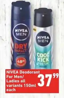 Shoprite NIVEA Deodorant For Men/ Ladies all variants 150ml offer