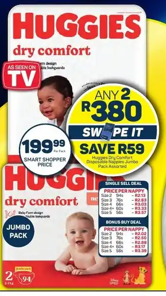 Pick n Pay Huggies Dry Comfort Disposable Nappies Jumbo Pack Assorted offer
