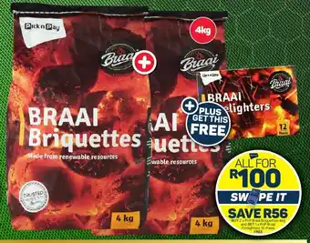 Pick n Pay PnP Braai Briquettes 4kg, PnP Braai Firelighters 12-Piece offer