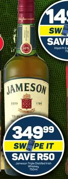 Pick n Pay Jameson Triple Distilled Irish Whiskey 750ml offer