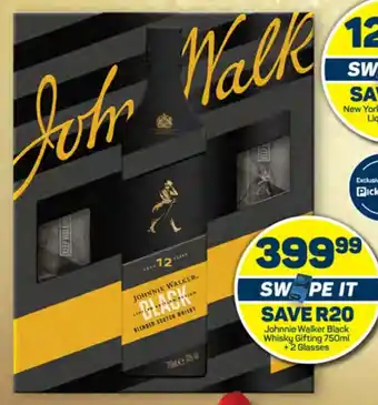 Pick n Pay Johnnie Walker Black Whisky Gifting 750ml +2 Glasses offer