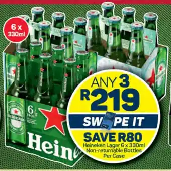 Pick n Pay Heineken Lager 6 x 330ml Non-returnable Bottles Per Case offer