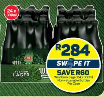 Pick n Pay Windhoek Lager 24 x 330ml Non-returnable Bottles Per Case offer