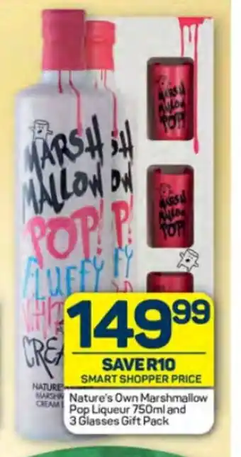 Pick n Pay Nature's Own Marshmallow Pop Liqueur 750ml and 3 Glasses Gift Pack offer