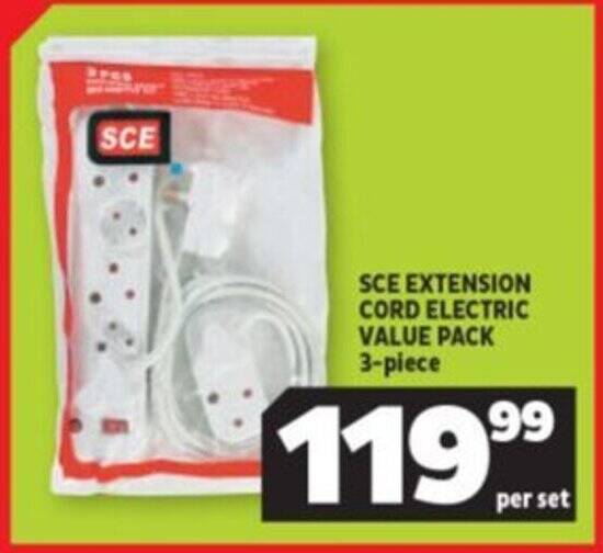 SCE EXTENSION CORD ELECTRIC VALUE PACK 3piece offer at Usave