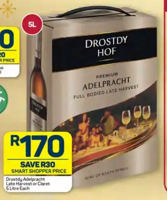 Pick n Pay Drostdy Adelpracht Late Harvest or Claret 5 Litre Each offer