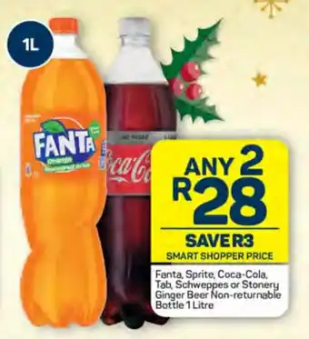 Pick n Pay Fanta, Sprite, Coca-Cola, Tab, Schweppes or Stonery Ginger Beer Non-returnable Bottle 1 Litre offer
