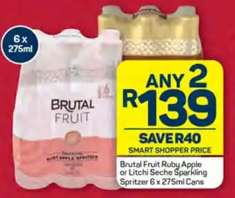 Pick n Pay Brutal Fruit Ruby Apple or Litchi Seche Sparkling Spritzer 6 x 275ml Cans offer