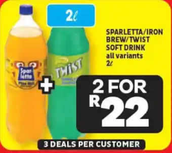 Usave SPARLETTA/IRON BREW/TWIST SOFT DRINK 2L offer