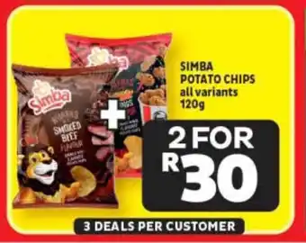 Usave SIMBA POTATO CHIPS all variants 120g offer