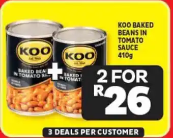 Usave KOO BAKED BEANS IN TOMATO SAUCE 410g offer