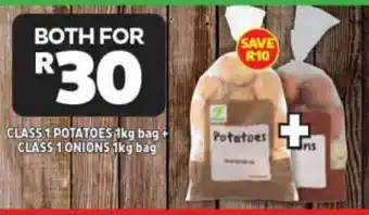 CLASS 1 POTATOES 1kg bag, CLASS 1 ONIONS 1kg bag