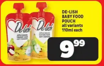 Usave DE-LISH BABY FOOD POUCH all variants 110ml each offer