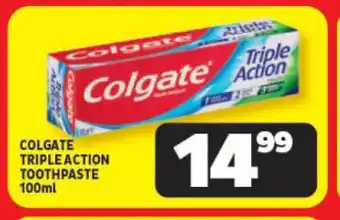 Usave COLGATE TRIPLE ACTION TOOTHPASTE 100ml offer
