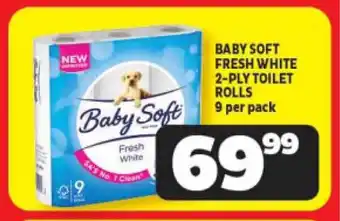 BABY SOFT FRESH WHITE 2-PLY TOILET ROLLS 9 per pack