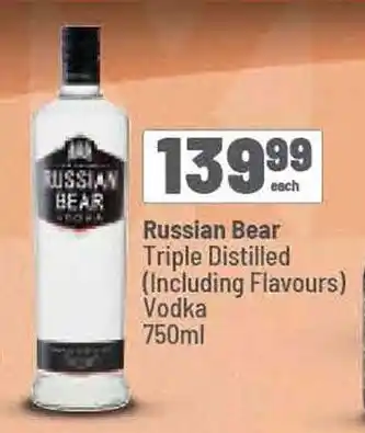 Spar Russian Bear Triple Distilled (Including Flavours) Vodka 750ml offer