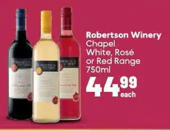 Spar Robertson Winery Chapel White, Rosé or Red Range 750ml offer