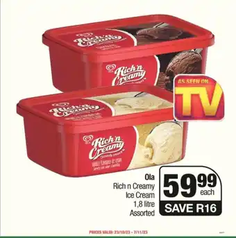 Spar Ola Rich n Creamy Ice Cream 1,8 litre Assorted offer