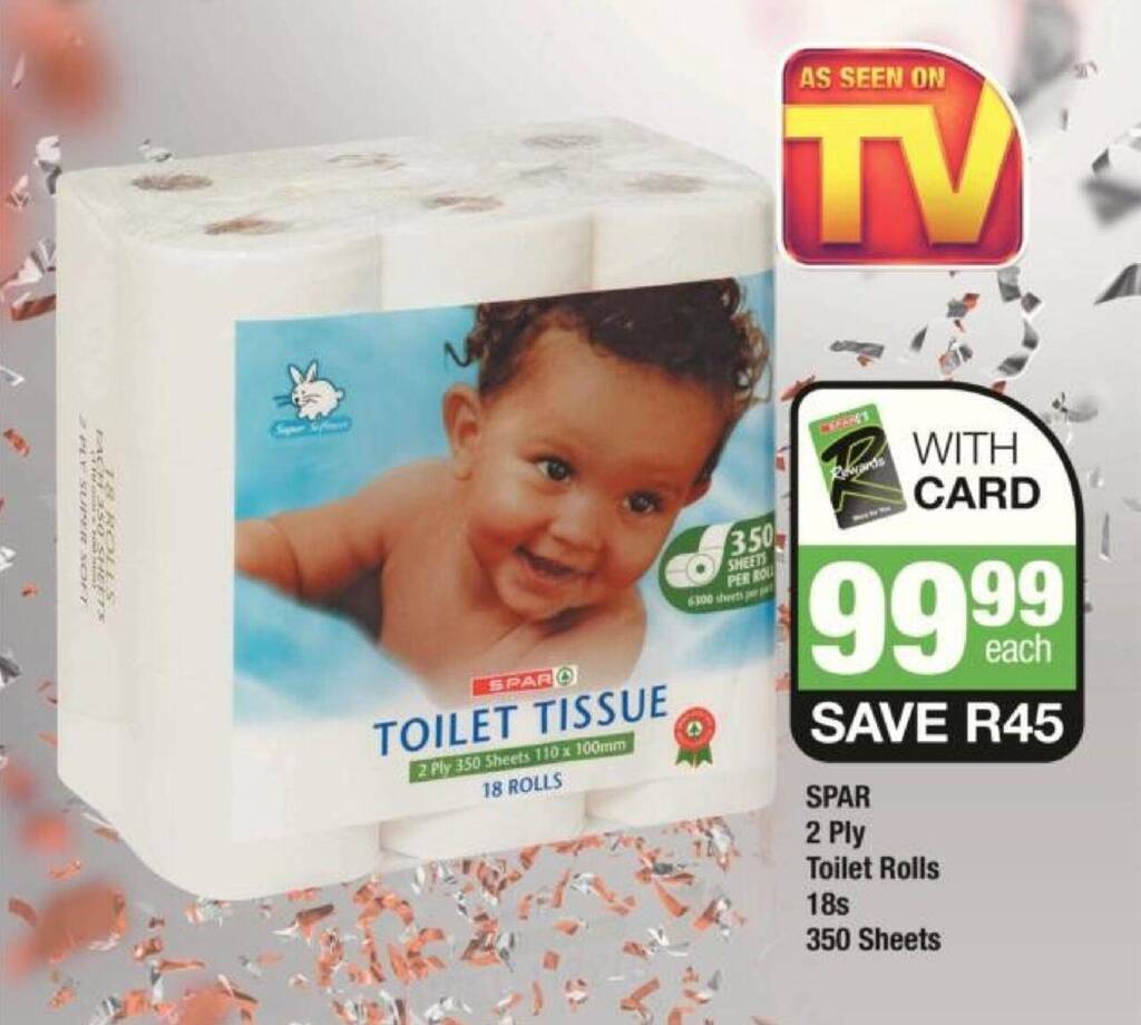 SPAR 2 Ply Toilet Rolls 18s 350 Sheets offer at Spar