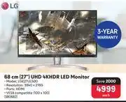 Lg 68cm (27) uhd 4k hdr led monitor lge27ul500-each