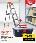 Builders Warehouse Aluminium mulristep ladder & free toolbox 717494-1.8m offer