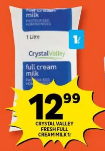 Shoprite CRYSTAL VALLEY FRESH FULL CREAM MILK 1L offer