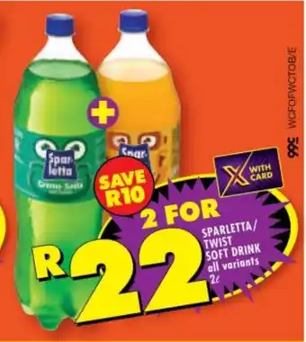 Shoprite SPARLETTA/ TWIST SOFT DRINK all variants 2L offer
