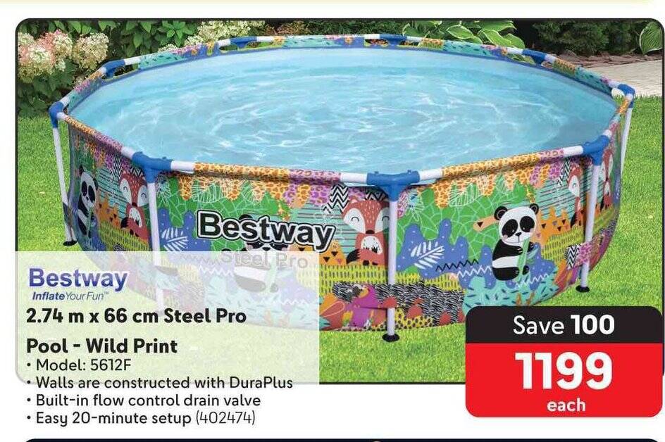 Bestway 2.74 m x 66 cm Steel Pro Pool Wild Print offer at Makro
