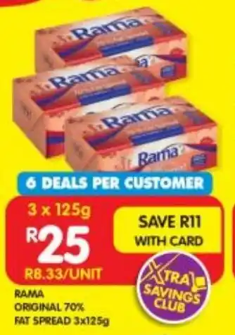 Shoprite RAMA ORIGINAL 70% FAT SPREAD 3x125g offer