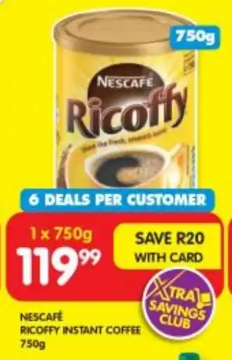 Shoprite NESCAFÉ RICOFFY INSTANT COFFEE 750g offer