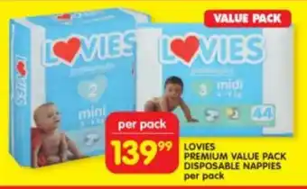 Shoprite LOVIES PREMIUM VALUE PACK DISPOSABLE NAPPIES per pack offer