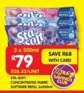 Shoprite STA-SOFT CONCENTRATED FABRIC SOFTENER REFILL 3x500ml offer