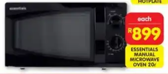 Shoprite ESSENTIALS MANUAL MICROWAVE OVEN 20L offer
