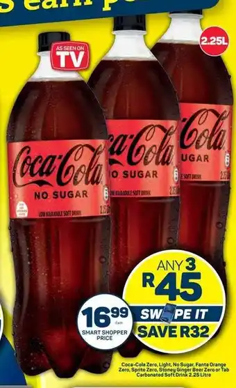 Pick n Pay Coca-Cola Zero, Light, No Sugar, Fanta Orange Zero, Sprite Zero, Stoney Ginger Beer Zero or Tab Carbonated Soft Drink 2.25L offer